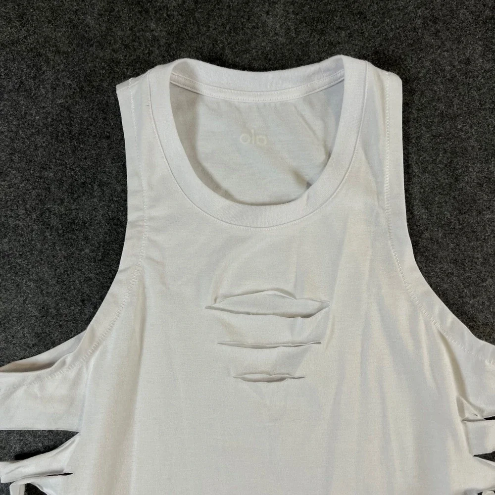 Alo Yoga White Side Cut Out Slash Tank Top Racerback Activewear Women Small